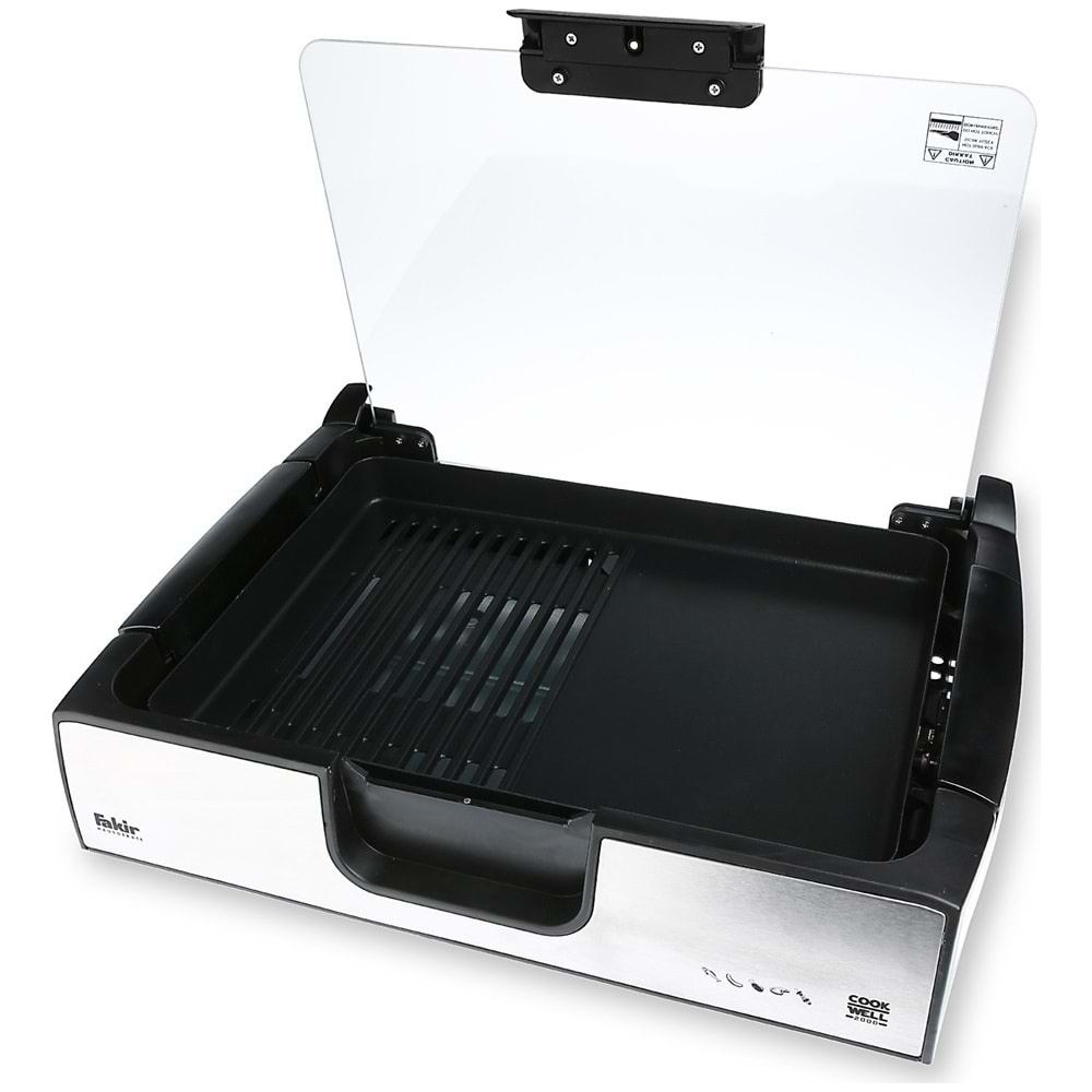 Fakir Cookwell Cam Kapaklı Dumansız Elektrikli Mangal Izgara Barbekü 2000 W + 1 Adet Cam Kapak