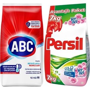 Abc Matik Toz Çamaşır Deterjanı 10KG Klasik Beyazlar & Renkliler (66 Yıkama) + 7KG Gülün Büyüsü