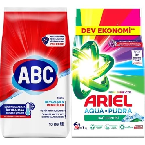 Abc Matik Toz Çamaşır Deterjanı 10KG Klasik Beyazlar & Renkliler (66 Yıkama) + 7KG Renklilere Özel