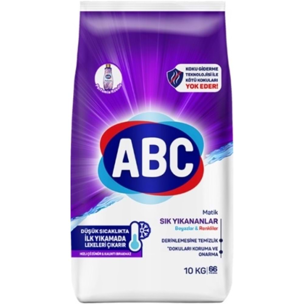 Abc Matik Toz Çamaşır Deterjanı 10KG Sık Yıkananlar Beyazlar/Renkliler (66 Yıkama)+ 7KG Color/Renkli