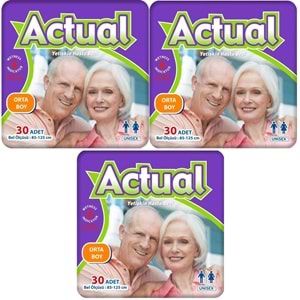 Actual Yetişkin Hasta Bezi Bel Bantlı M - Medium - Orta 90 Adet (3PK*30)