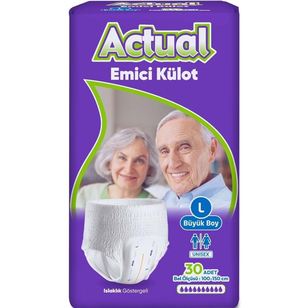 Actual Emici Külot Yetişkin Bezi L - Large - Büyük (Islaklık Göstergeli) 150 Adet