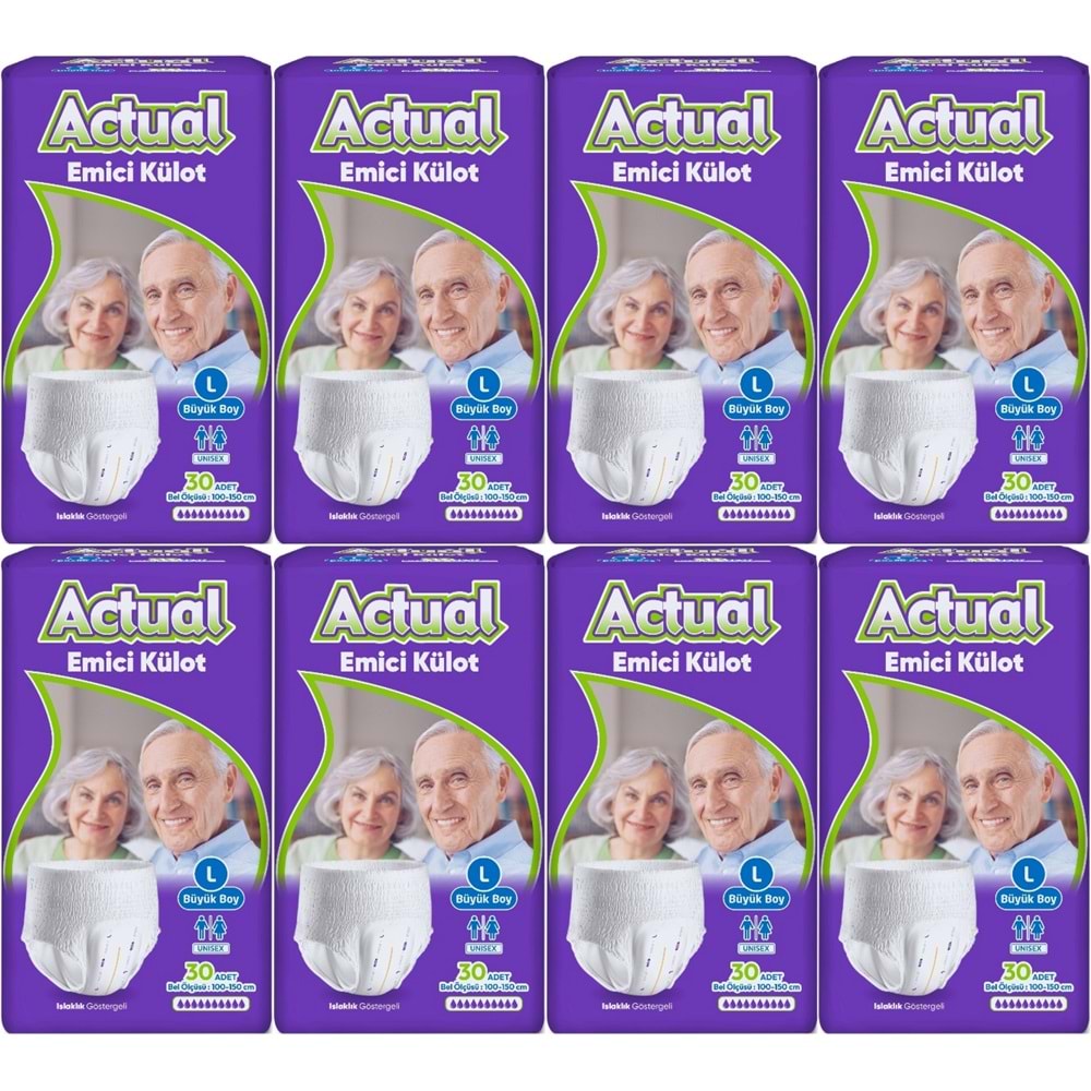Actual Emici Külot Yetişkin Bezi L - Large - Büyük (Islaklık Göstergeli) 240 Adet (8PK*30)