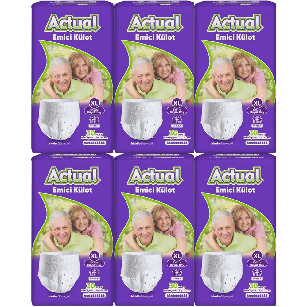 Actual Emici Külot Yetişkin Bezi XL - Extra Large - Ekstra Büyük (Islaklık Göstergeli) 180 Adet