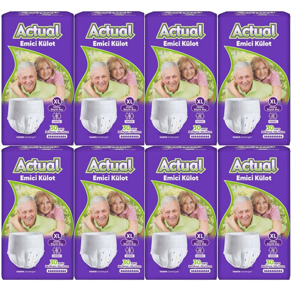 Actual Emici Külot Yetişkin Bezi XL - Extra Large - Ekstra Büyük (Islaklık Göstergeli) 240 Adet (8PK*30)