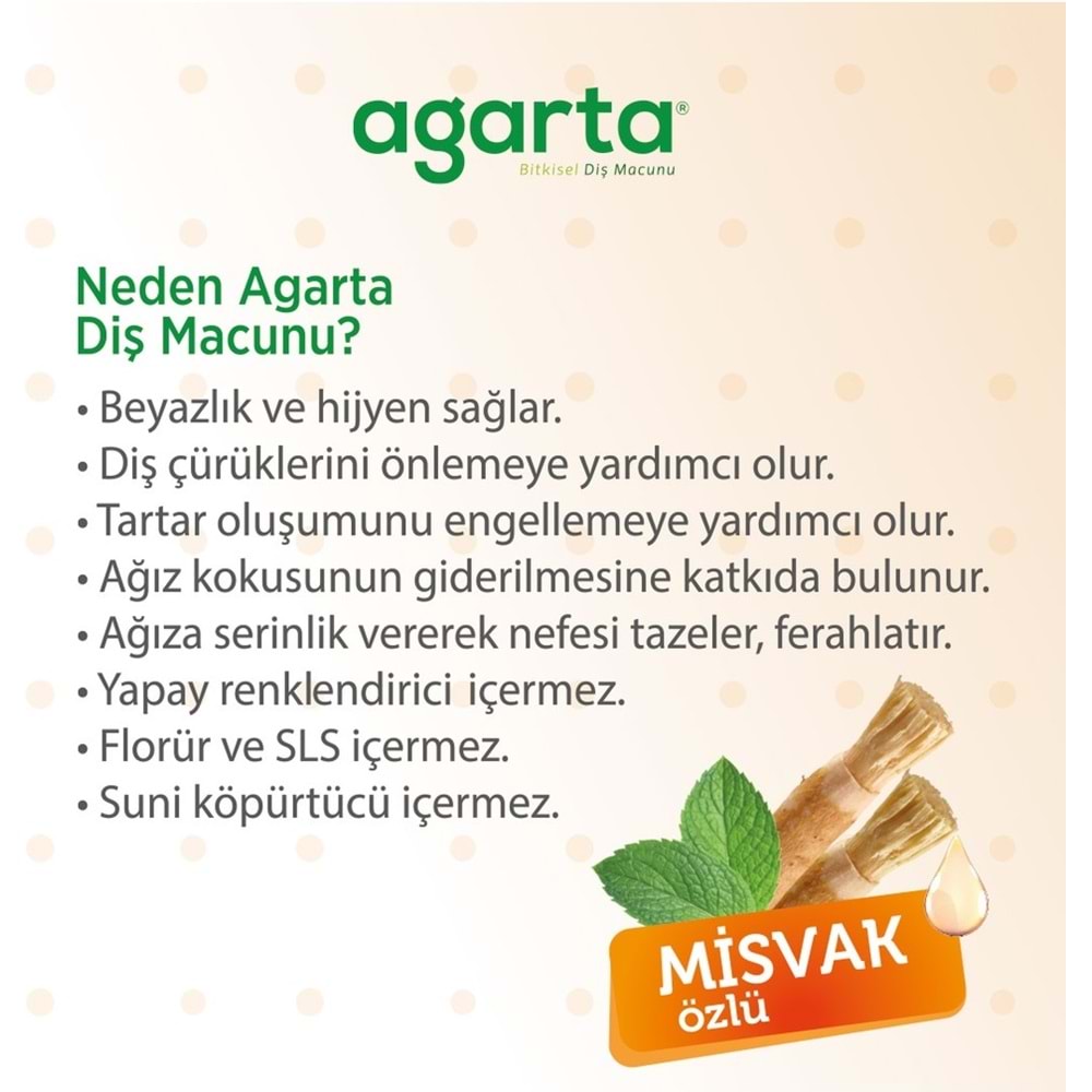 Agarta Doğal Diş Macunu 100ML Misvak özlü (5 Li Set)