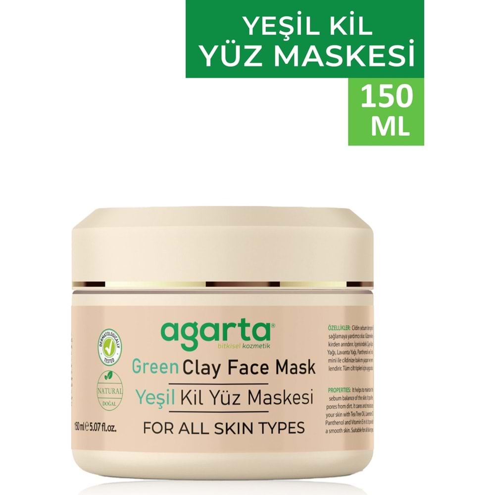 Agarta Doğal Yeşil Kil Yüz Maskesi 150ML (3 Lü Set)