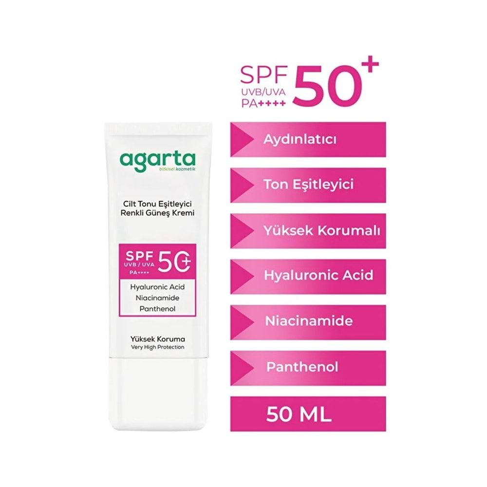 Agarta Cilt Tonu Eşitleyici Renkli Kapatıcı Etkili Spf+50 Faktör Güneş Kremi 50 ML (2 Li Set)