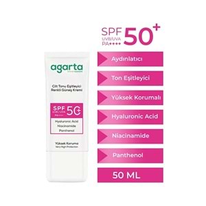Agarta Cilt Tonu Eşitleyici Renkli Kapatıcı Etkili Spf+50 Faktör Güneş Kremi 50 ML (2 Li Set)