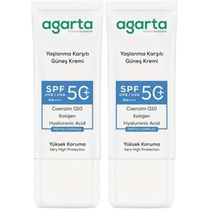 Agarta Yaşlanma Karşıtı Collagen Destekli Spf+50 Faktör Yüz Güneş Kremi 50 ML (2 Li Set)