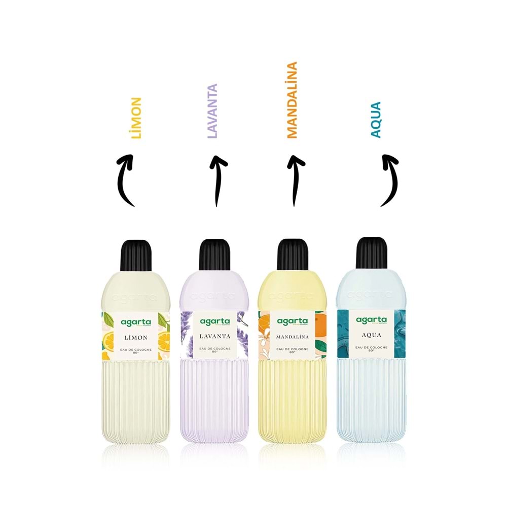 Agarta Kolonya 400 ML Aqua 80 Derece Pet Şişe (4 Lü Set)