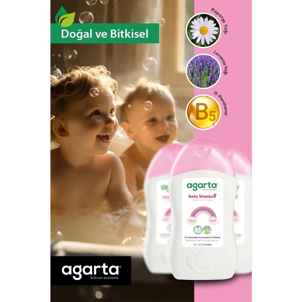 Agarta Doğal Kız Bebek Çocuk Şampuanı Saç ve Vücut 400 ML (4 Lü Set)
