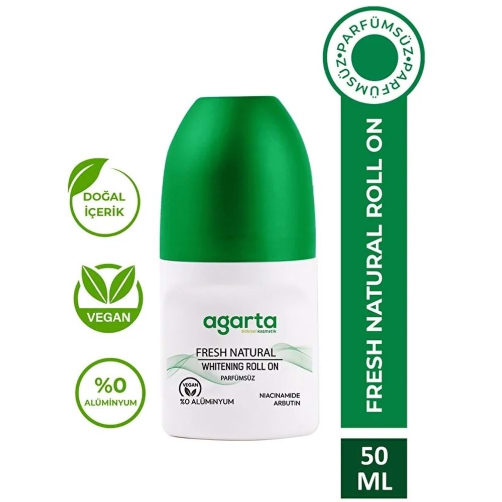 Agarta Roll-On Unisex 50 ML Parfümsüz Natural (24 Saat Etkili Ter Kokusu Önleyici) (2 Li Set)