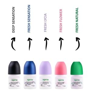 Agarta Roll-On Kadın 50 ML (Fresh Flower-Lycıa-Patchoulı Deep-Sensatıon-Natural) (5 Li Karma Set)