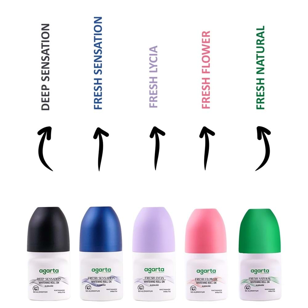 Agarta Roll-On Kadın 50 ML (Fresh Flower-Lycıa-Patchoulı Deep-Sensatıon-Natural) (20 Li Karma Set)