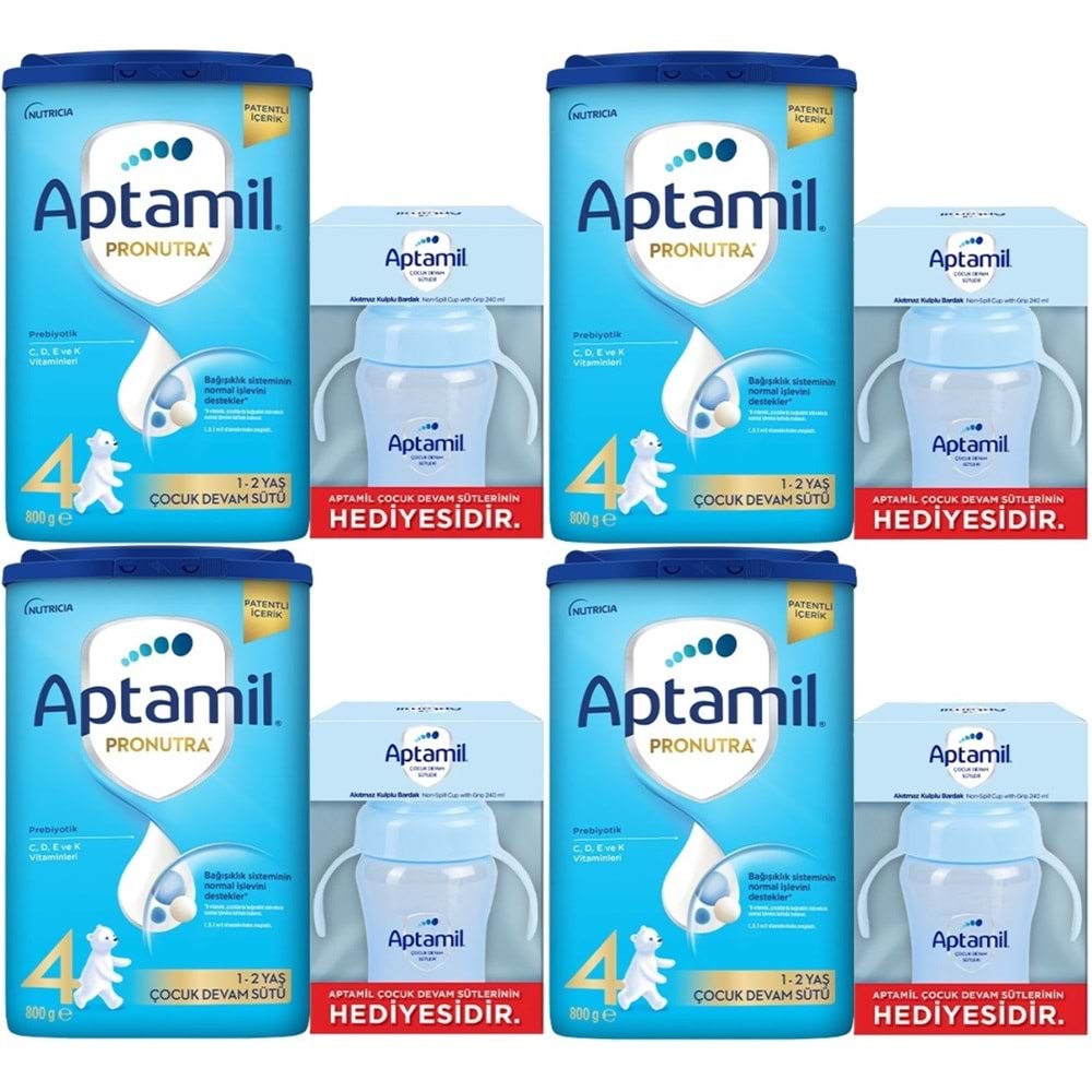 Nutrıcıa Aptamil Pronutra 800GR Devam Sütü No:4 (1-2 Yaş) + Suluk Hediye (4 Lü Set)
