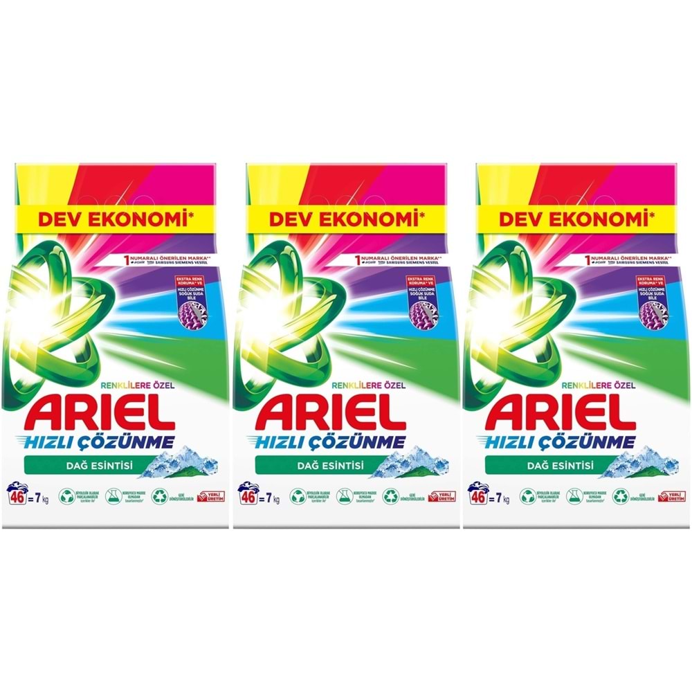 Ariel Matik Toz Çamaşır Deterjanı 21 KG Renklilere Özel/Dağ Esintisi (138 Yıkama) (3PK*7KG)