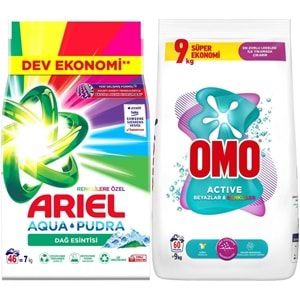 Ariel Matik Toz Çamaşır Deterjanı 7KG Renklilere Özel (46 Yıkama) + 9KG Beyaz ve Renkliler