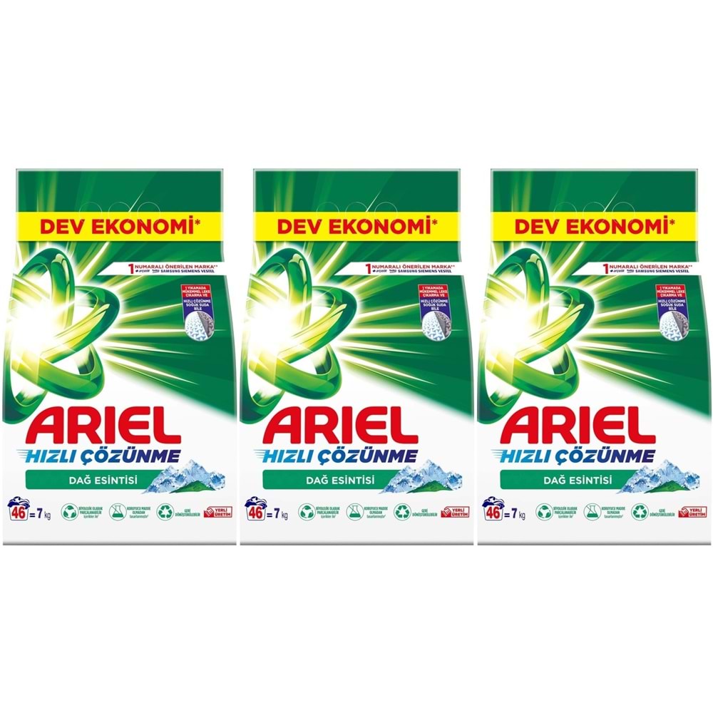 Ariel Matik Toz Çamaşır Deterjanı 21KG Beyazlar/Dağ Esintisi (3PK*7KG) (138 Yıkama)