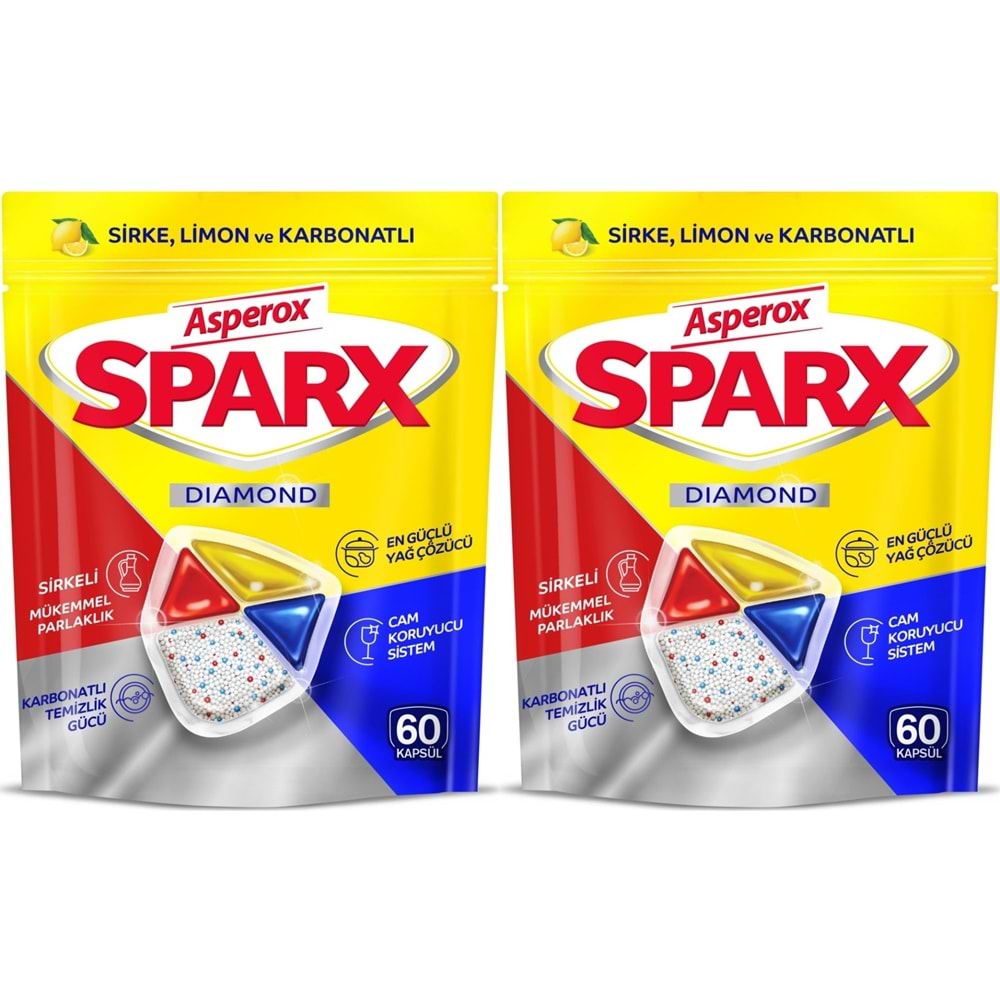 Asperox Sparx Diamond Bulaşık Makinesi Deterjanı Kapsül Tablet Hepsi 1 Arada 120 Adet (2PK*60)