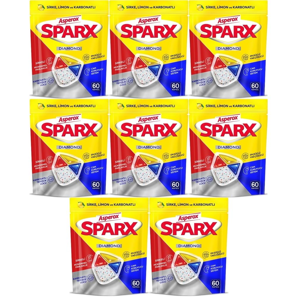 Asperox Sparx Diamond Bulaşık Makinesi Deterjanı Kapsül Tablet Hepsi 1 Arada 480 Adet (8PK*60)