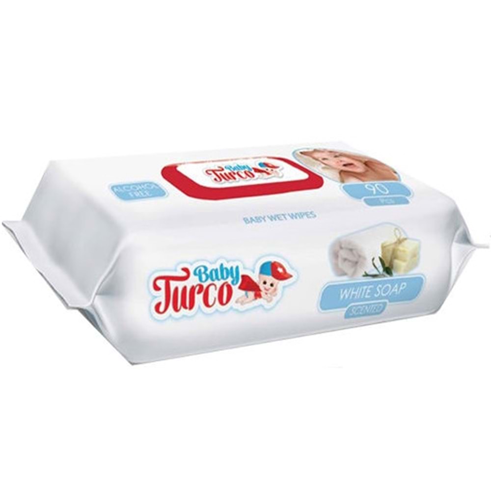 Baby Turco Islak Havlu Mendil 90 Yaprak 3 Lü Set Beyaz Sabun Kokulu Plastik Kapaklı