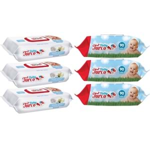 Baby Turco Islak Havlu Mendil 90 Yaprak Plastik Kapaklı Karma 6 Lı Set (Klasik-Beyaz Sabun)
