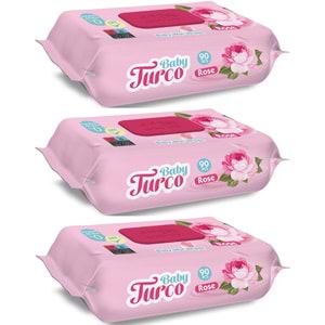 Baby Turco Islak Havlu Mendil 90 Yaprak Gül/Rose 3 Lü Set 270 Yaprak Plastik Kapaklı