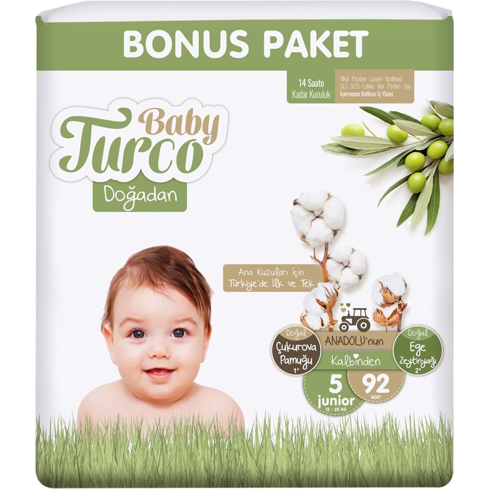 Baby Turco Bebek Bezi Doğadan 5 Beden 12-25 KG Junior 460 Adet MeGa Bonus Pk