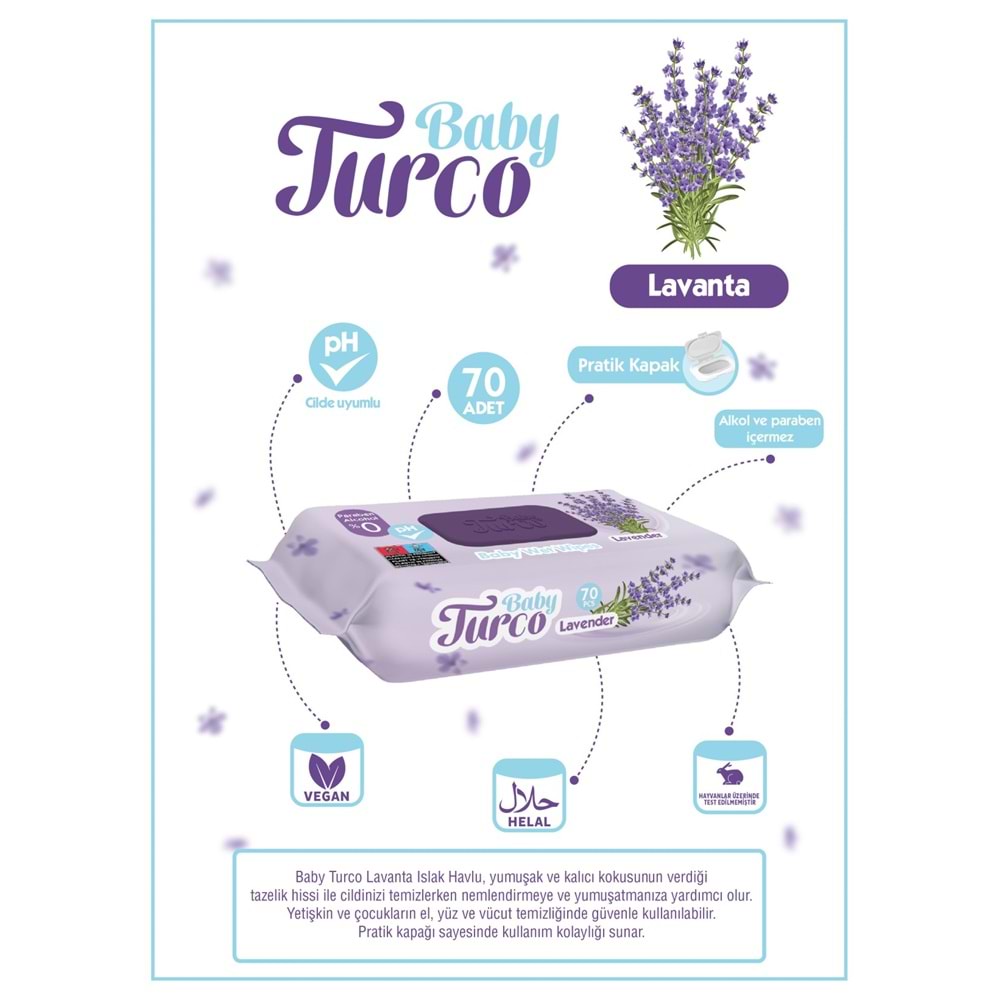 Baby Turco Islak Havlu Mendil 70 Yaprak Karma 12 Li Set (Leylak-Lavanta-Limon-Portakal) Plst Kapak