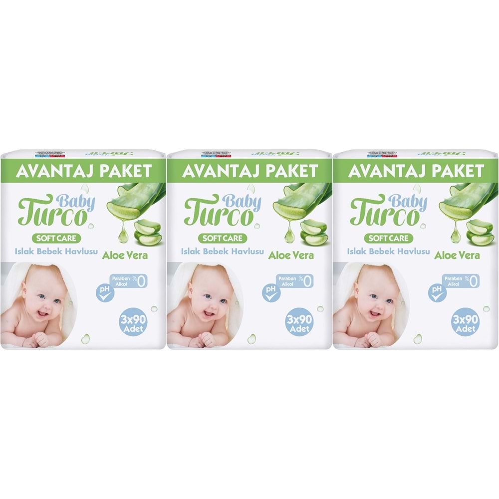 Baby Turco Islak Havlu Mendil Soft Care Aloe Vera 90 Yaprak (9 Lu Set) (3PK*3) 810 Yaprak
