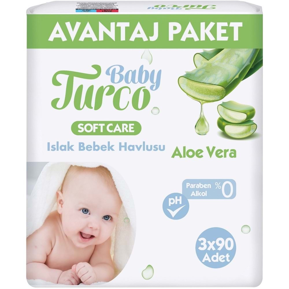 Baby Turco Islak Havlu Mendil Soft Care Aloe Vera 90 Yaprak (9 Lu Set) (3PK*3) 810 Yaprak