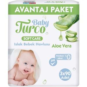 Baby Turco Islak Havlu Mendil Soft Care Aloe Vera 90 Yaprak (48 Li Set) (16PK*3) 4320 Yaprak