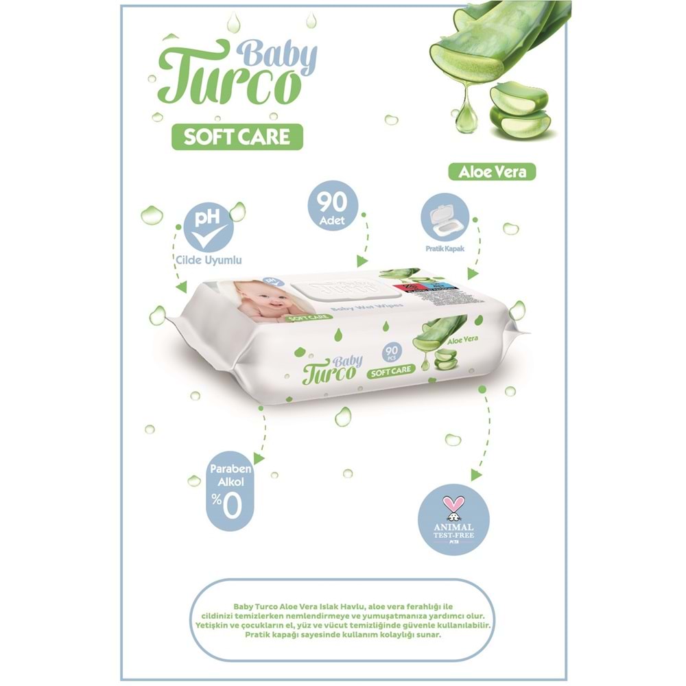Baby Turco Islak Havlu Mendil Soft Care Aloe Vera 90 Yaprak (48 Li Set) (16PK*3) 4320 Yaprak