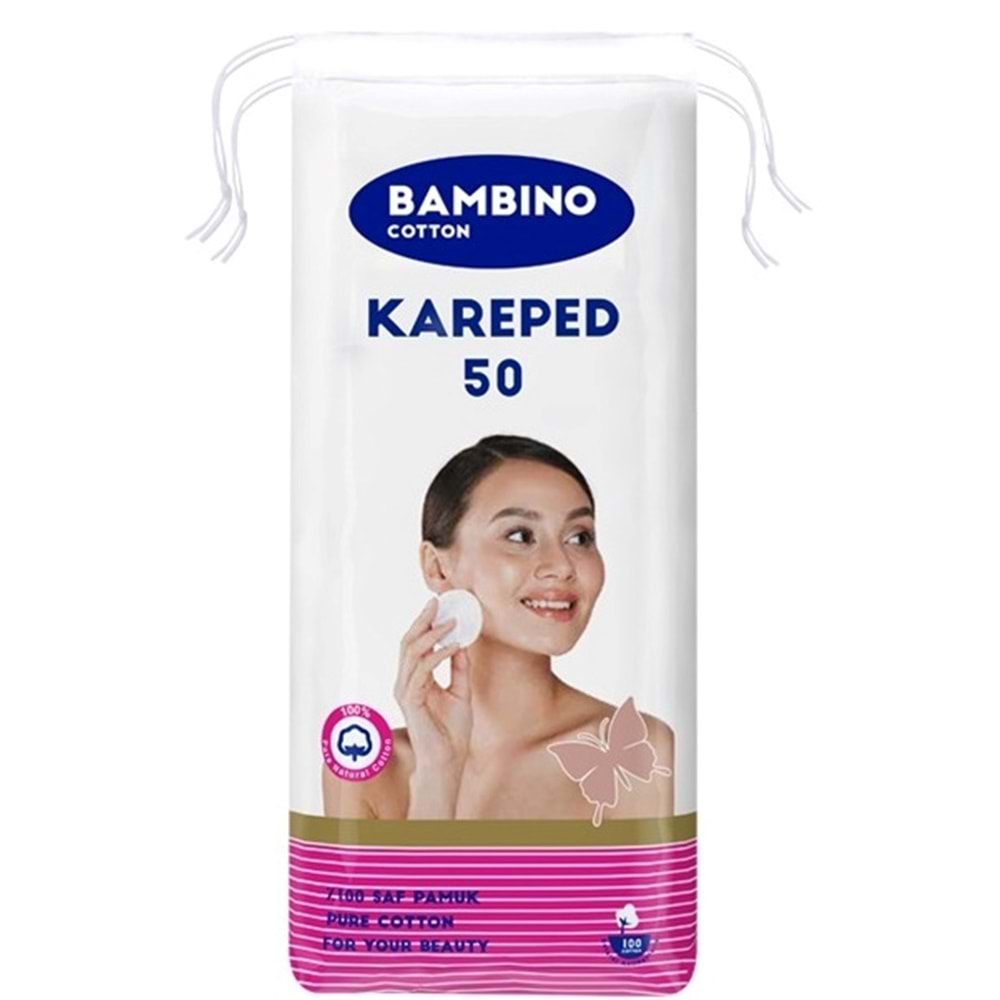 Bambino Cotton Kare Makyaj ve Bebek Temizleme Pamuğu 200 Adet (Kare En-Boy 7CM) (4PK*50)