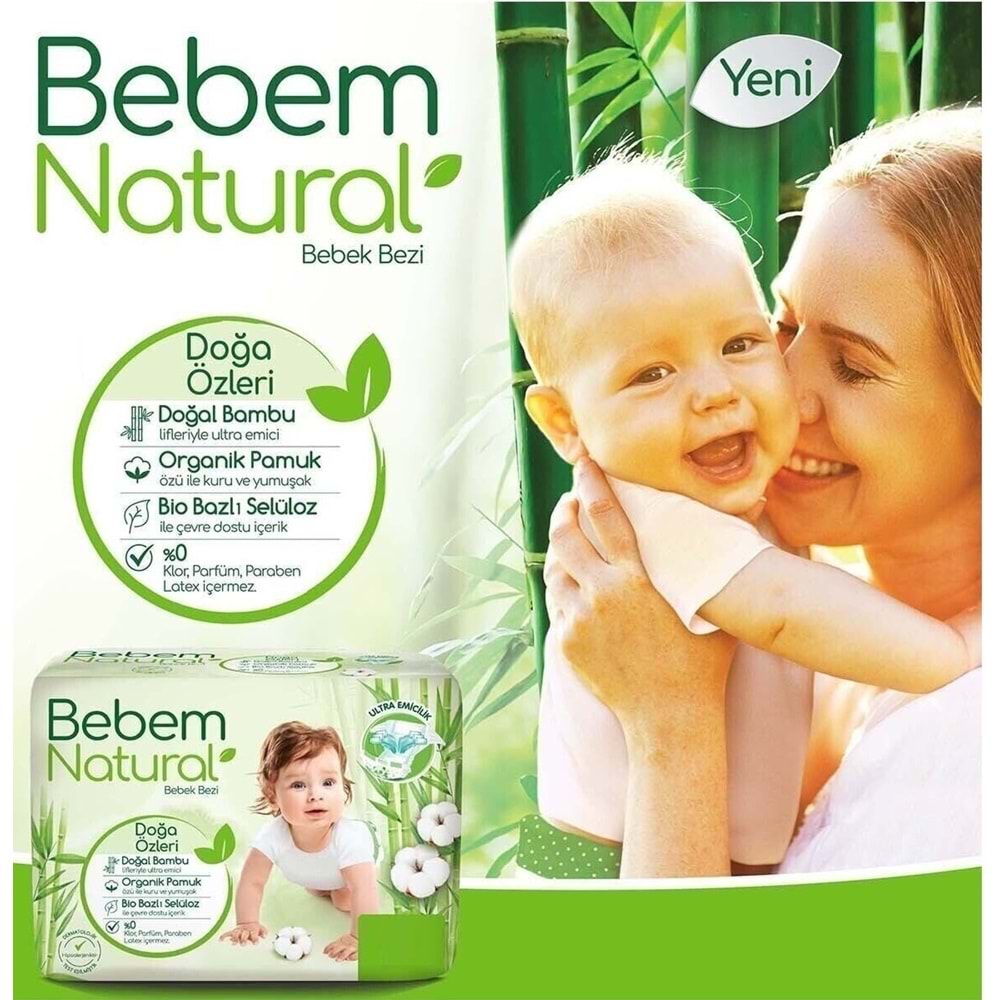 Bebem Bebek Bezi Natural 3 Beden 4-9 KG Midi 168 Adet Aylık Fırsat Pk