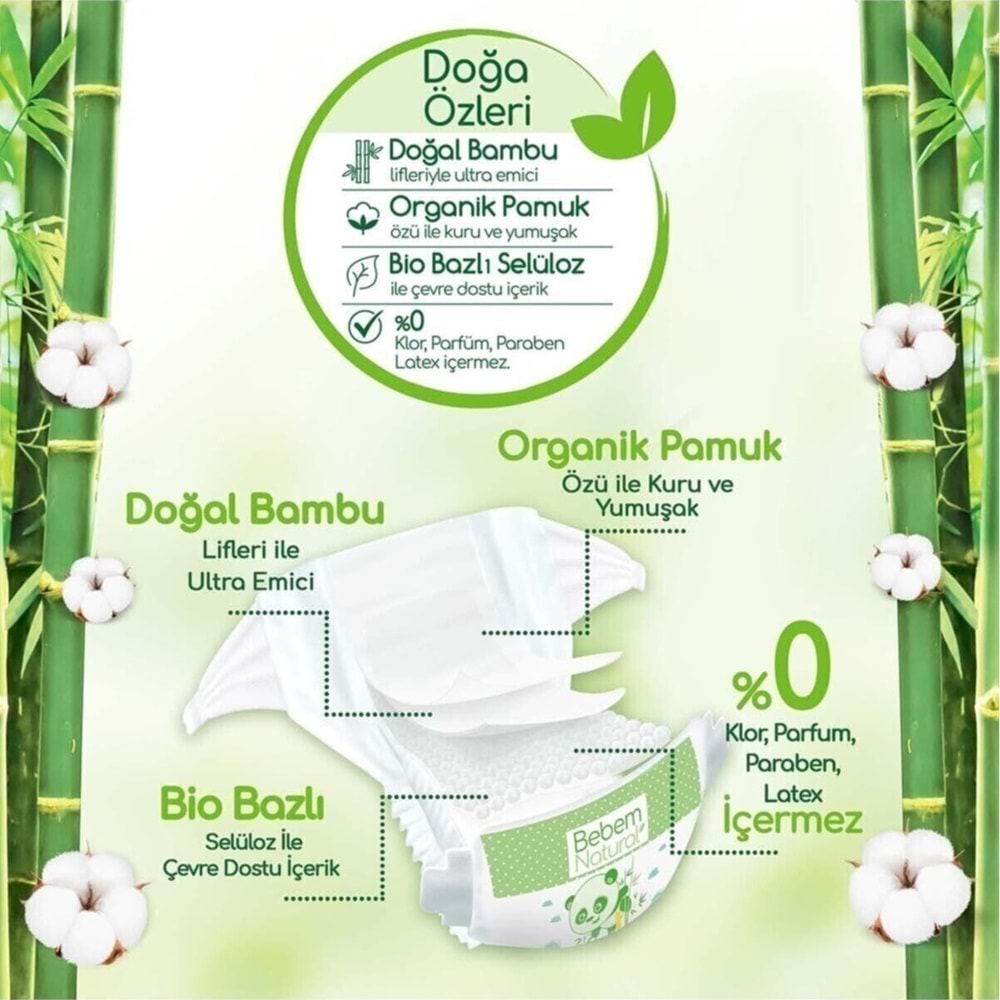 Bebem Bebek Bezi Natural 3 Beden 4-9 KG Midi 168 Adet Aylık Fırsat Pk
