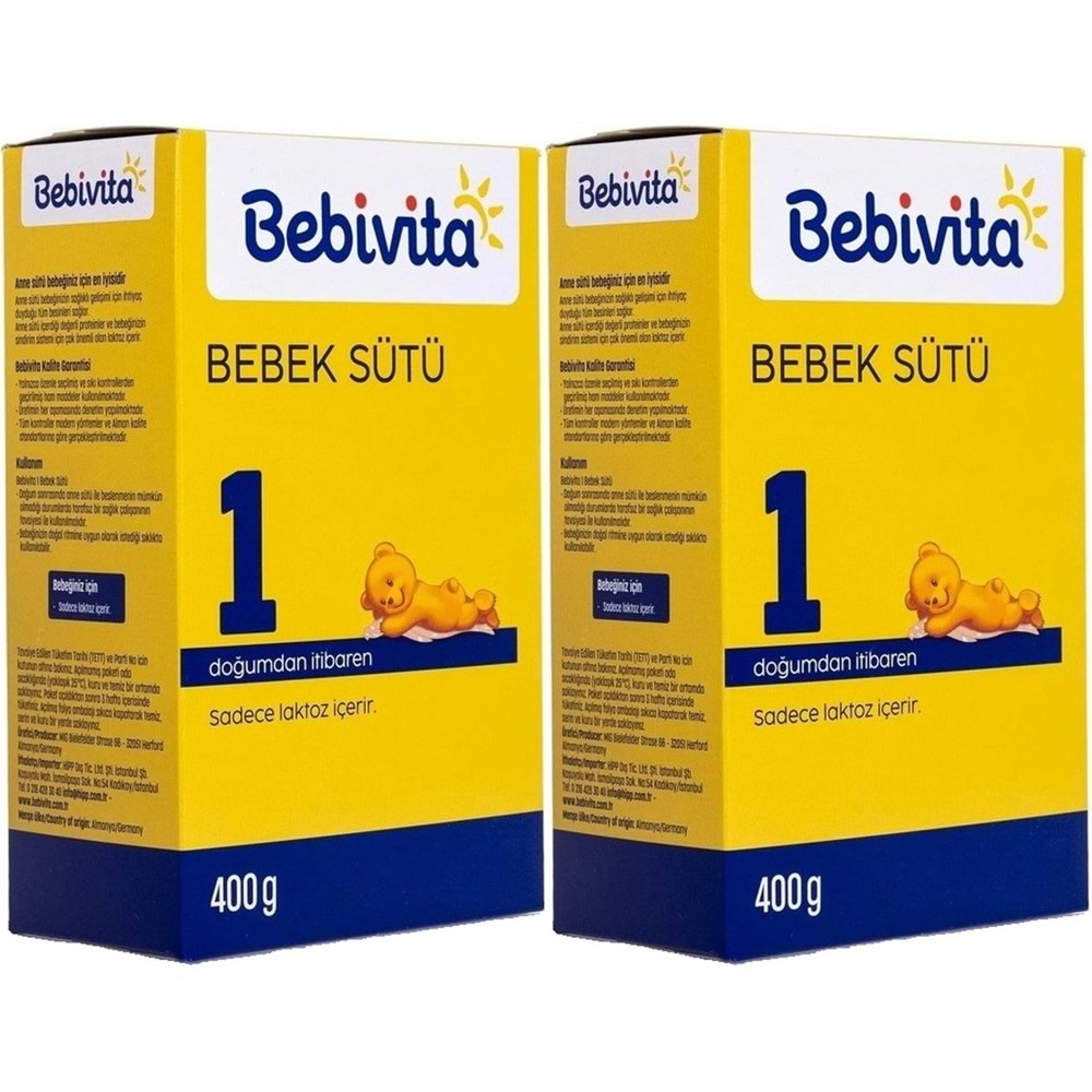 Bebivita Bebek Sütü 400GR No:1 (0-6 Ay) Doğumdan İtibaren (2 Li Set)