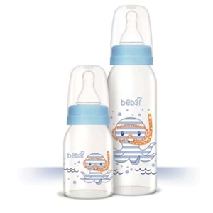 Bebsi Cam Biberon Seti Mavi (250ML+125ML)+Emzik Ortodontik Damaklı Kelebek No:1 (2 Li PK) 4 Lü Set