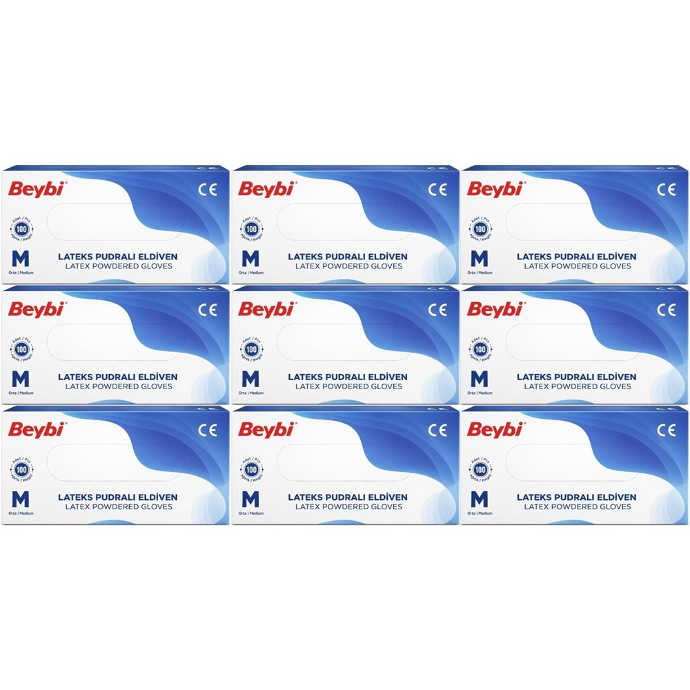 Beybi Lateks Pudralı Muayene Eldiveni M - Medium - Orta 900 Lü Set