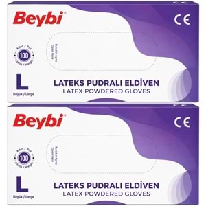 Beybi Lateks Pudralı Muayene Eldiveni L - Large - Büyük 200 Lü Set