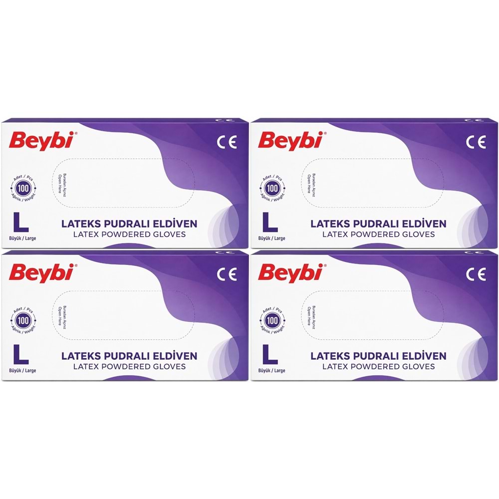 Beybi Lateks Pudralı Muayene Eldiveni L - Large - Büyük 400 Lü Set