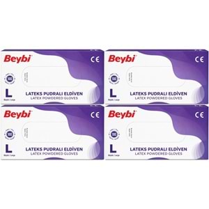 Beybi Lateks Pudralı Muayene Eldiveni L - Large - Büyük 400 Lü Set