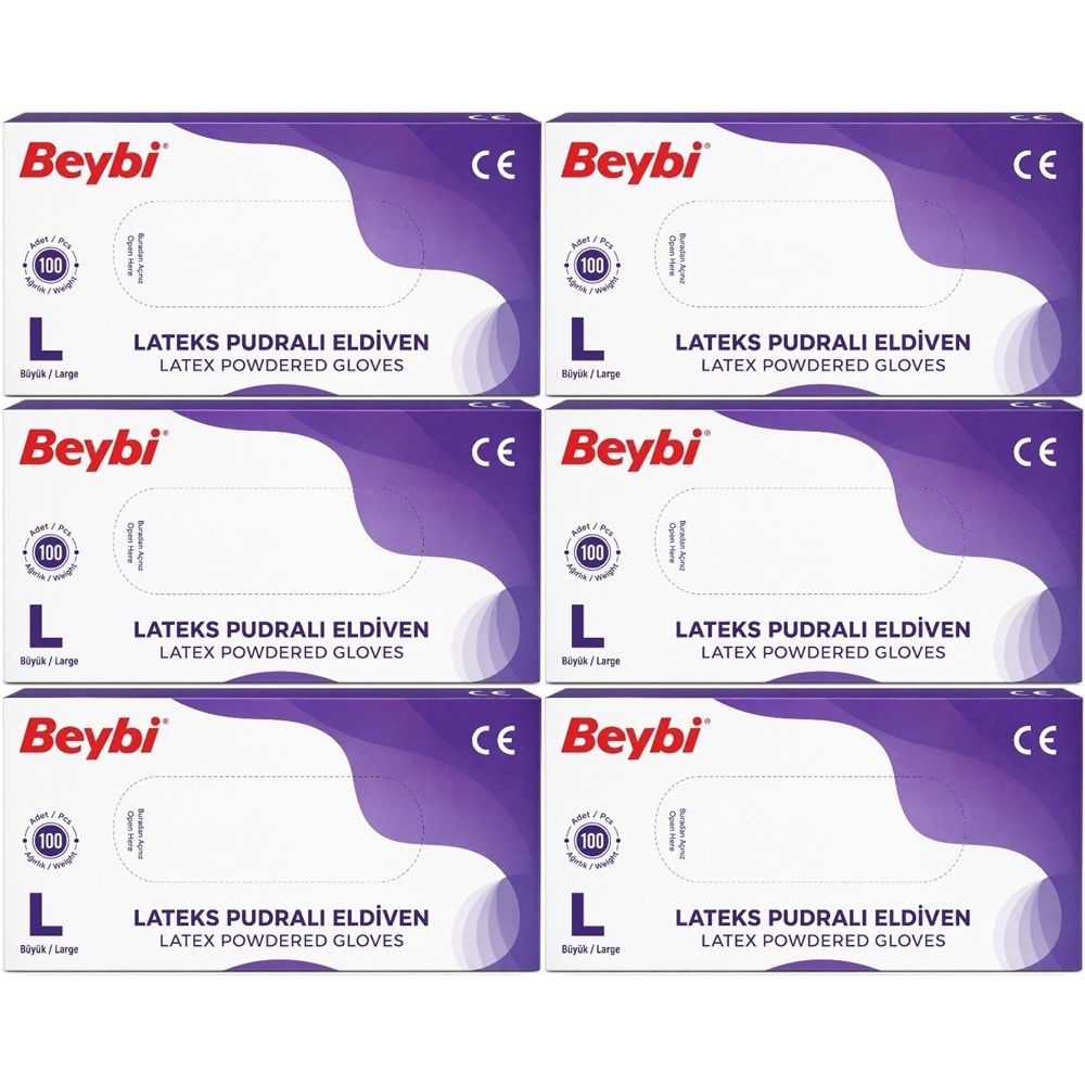 Beybi Lateks Pudralı Muayene Eldiveni L - Large - Büyük 600 Lü Set