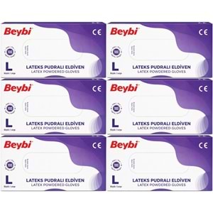 Beybi Lateks Pudralı Muayene Eldiveni L - Large - Büyük 600 Lü Set