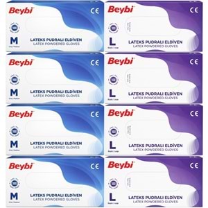 Beybi Lateks Pudralı Muayene Eldiveni M - Medium - Orta / L - Large - Büyük Karma 800 Lü Set