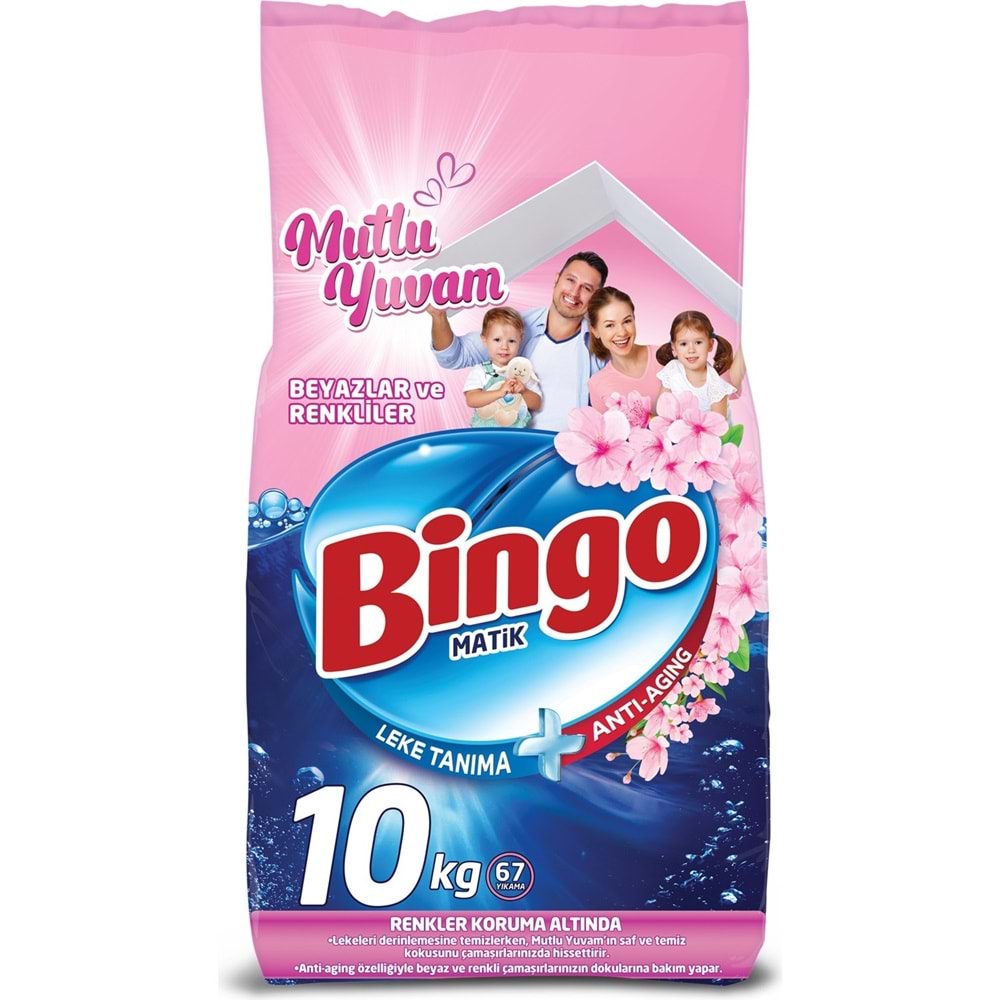 Bingo Matik Toz Çamaşır Deterjanı 40KG Beyazlar ve Renkliler (4PK*10KG) (268 Yıkama) (Mutlu Yuvam)