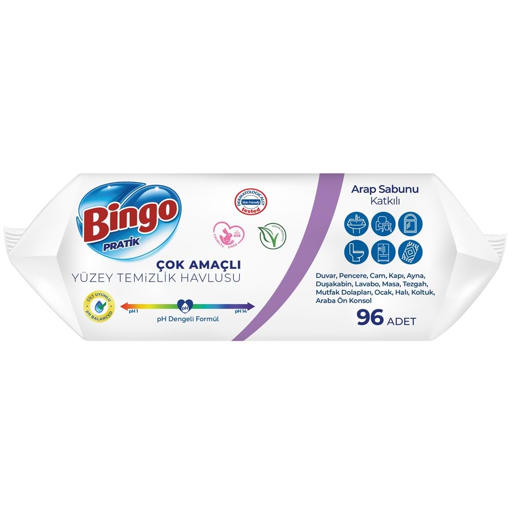 Bingo Clean Yüzey Temizlik Havlusu 96 Yaprak Lavanta Kokulu Plastik Kapaklı (4 Lü Set) 384 Yaprak