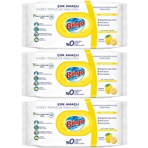 Bingo Clean Yüzey Temizlik Havlusu 96 Yaprak Limon Kokulu Plastik Kapaklı (3 Lü Set) 288 Yaprak