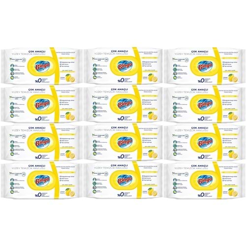 Bingo Clean Yüzey Temizlik Havlusu 96 Yaprak Limon Kokulu Plastik Kapaklı (12 Li Set) 1152 Yaprak